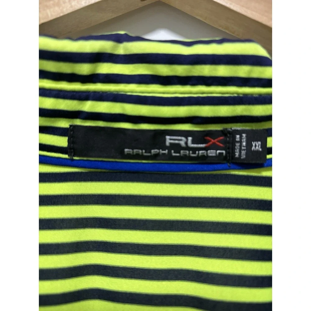 RLX Ralph Lauren Polo Golf Shirt XXL Lime Grn/Navy Striped Performance Mens 2XL